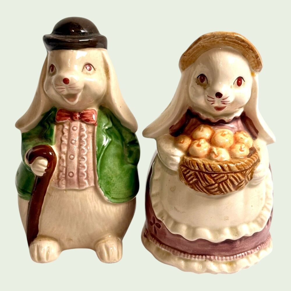 Bunny Rabbit Salt Pepper Shakers Otagari Ceramic Japan 4.75in